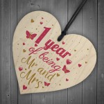 1 Year Anniversary Wooden Heart Plaque Mr And Mrs Wedding Gift