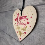 1 Year Anniversary Wooden Heart Plaque Mr And Mrs Wedding Gift