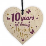 10 Year Anniversary Gift Wood Heart Sign Mr And Mrs 10th Plaque