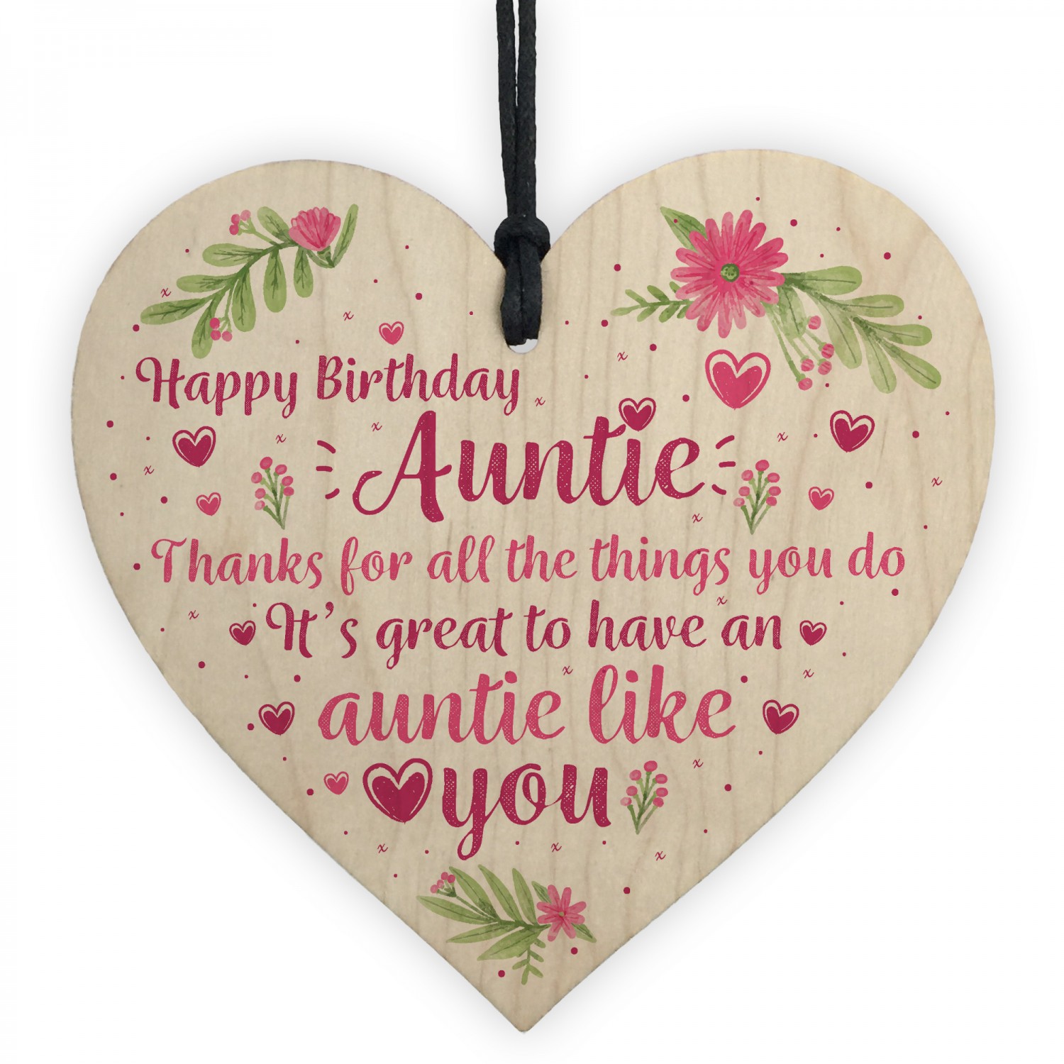 Wooden Heart Plaque Auntie Aunty Birthday Shabby shic Beautiful 