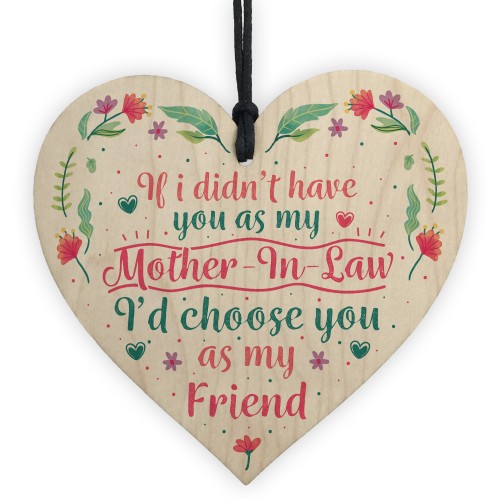 Mother In Law Friendship Birthday Thank You Gift Wood Heart Sign