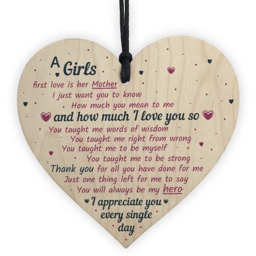 Gifts For Mum Girls First Love Wooden Heart MUM Mummy Gifts