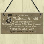 5th Wood Anniversary Card Plaque Five Year Anniversary Gift 