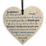 Godparents Wood Heart Godmother Godfathe Gift Christening Card
