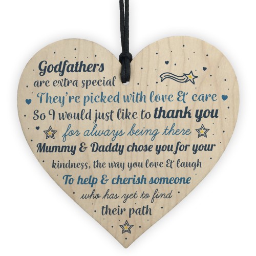 Godparents Wood Heart Godmother Godfathe Gift Christening Card