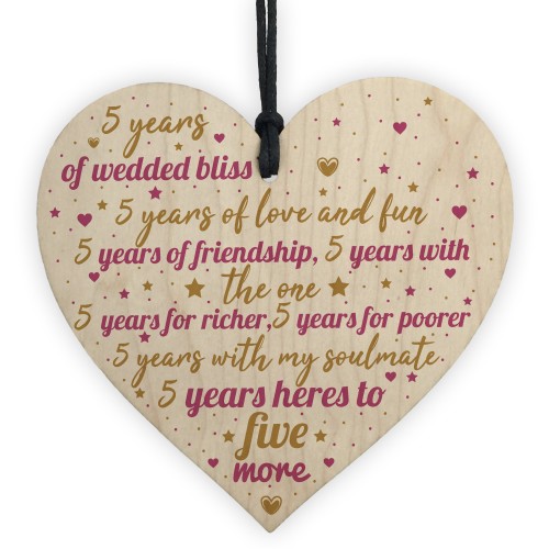 5th Wedding Anniversary 5 Year Gift Wooden Heart First Wedding