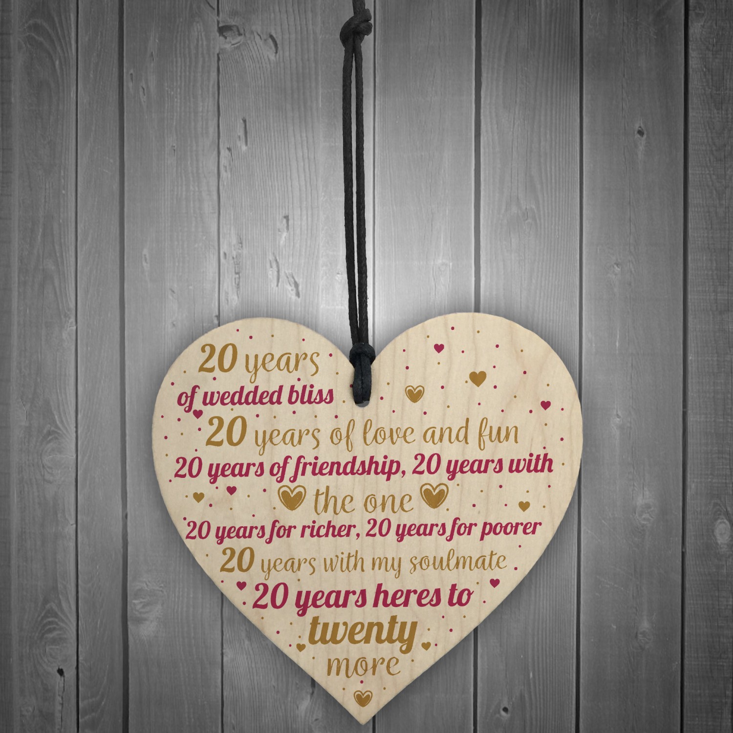 20th Wedding Anniversary 20 Year Gift Wooden Heart First ...