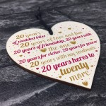 20th Wedding Anniversary 20 Year Gift Wooden Heart First Wedding