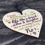 Mum Mother Sister Friendship Gift Wooden Heart Sign Chic Plaque