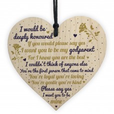 Godparent Wooden Heart Sign Keepsake Thank You Gift Christening