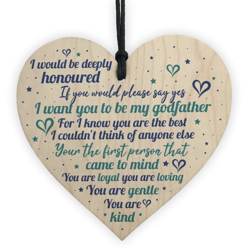 Godfather Wooden Heart Sign Keepsake Thank You Gift Christening