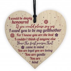 Godmother Wooden Heart Keepsake Thank You Gift Christening 