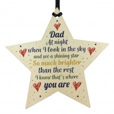 Wooden Star Christmas Tree Bauble Rememberance Plaque Dad Gift