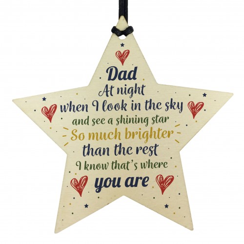 Wooden Star Christmas Tree Bauble Rememberance Plaque Dad Gift
