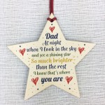 Wooden Star Christmas Tree Bauble Rememberance Plaque Dad Gift