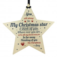 Wooden Star Christmas Tree Bauble Rememberance Plaque Family