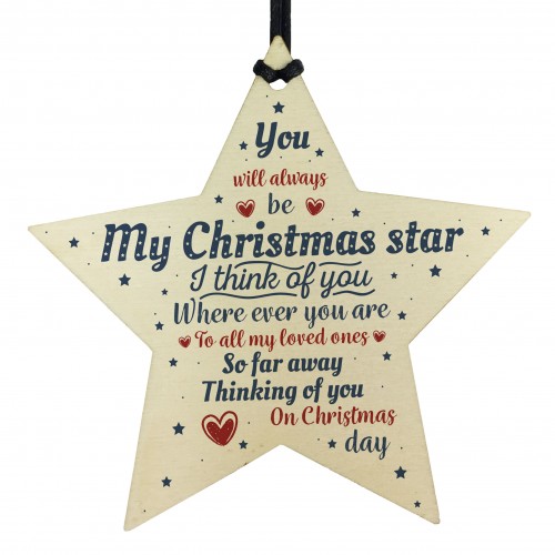 Wooden Star Christmas Tree Bauble Rememberance Plaque Family