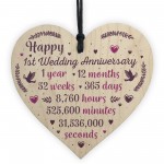 Handmade Wood Heart Plaque 1st Wedding Anniversary Gift For Her