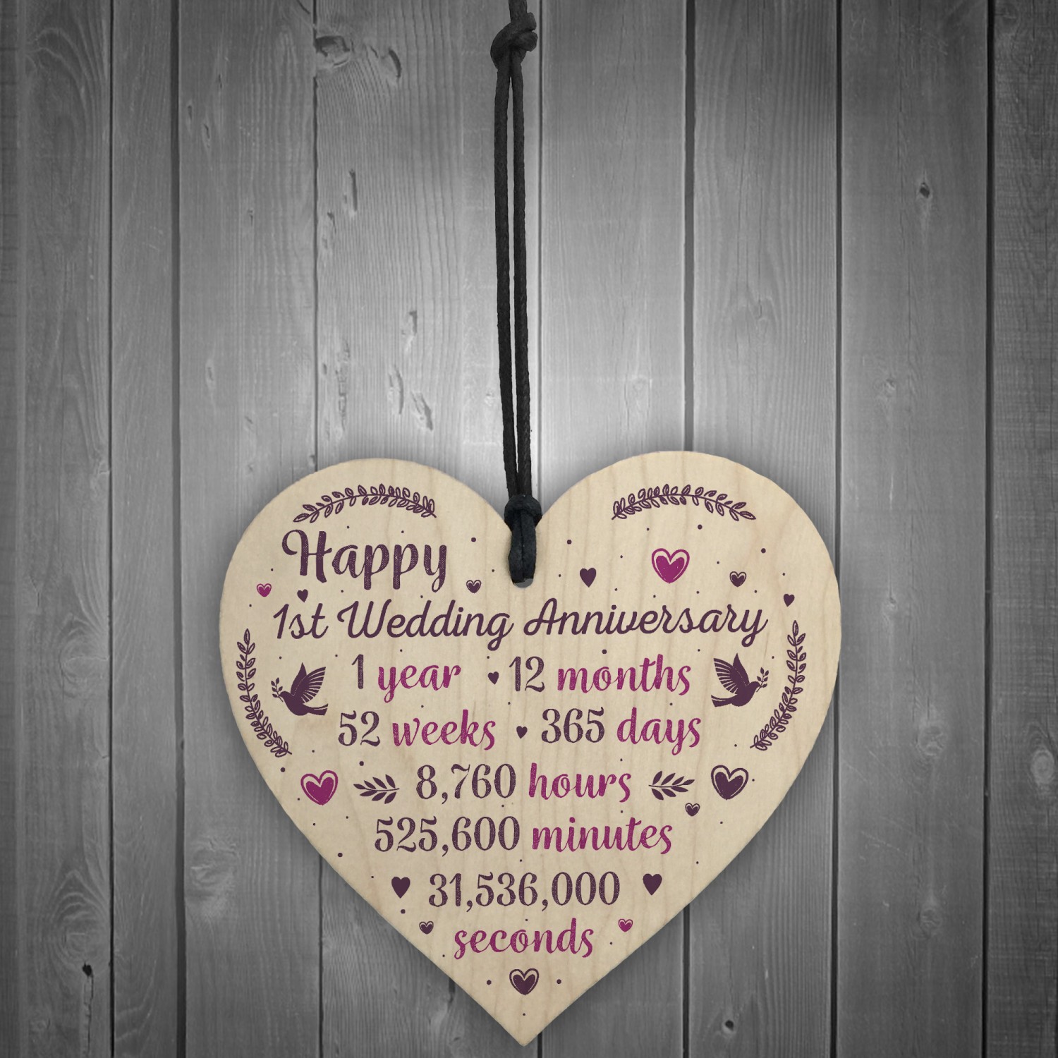Anniversary Gifts For Her
 Handmade Wood Heart Plaque 1st Wedding Anniversary Gift