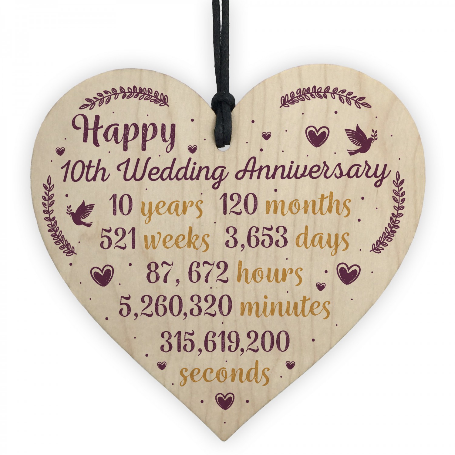 Handmade Wood Heart Plaque 10th  Wedding  Anniversary  Gift  