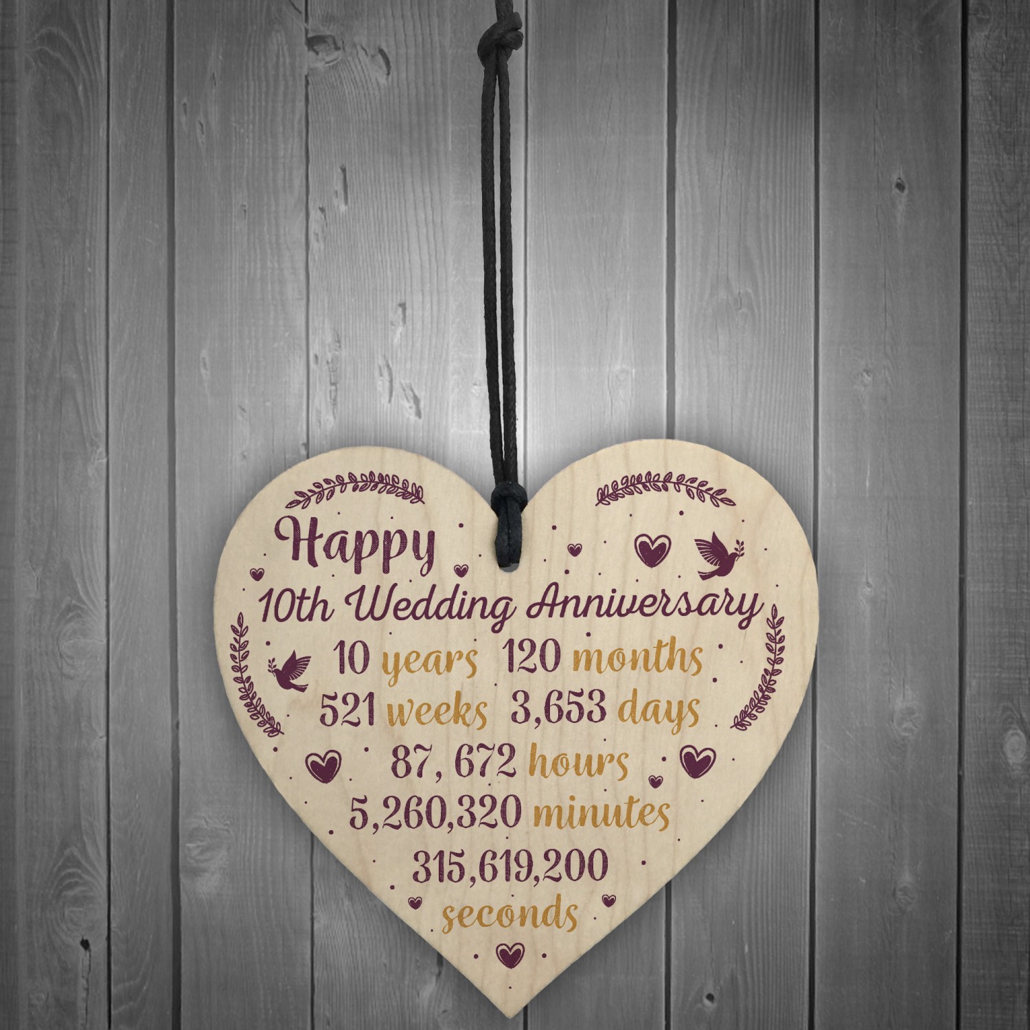 Handmade Wood Heart Plaque 10th  Wedding  Anniversary  Gift  