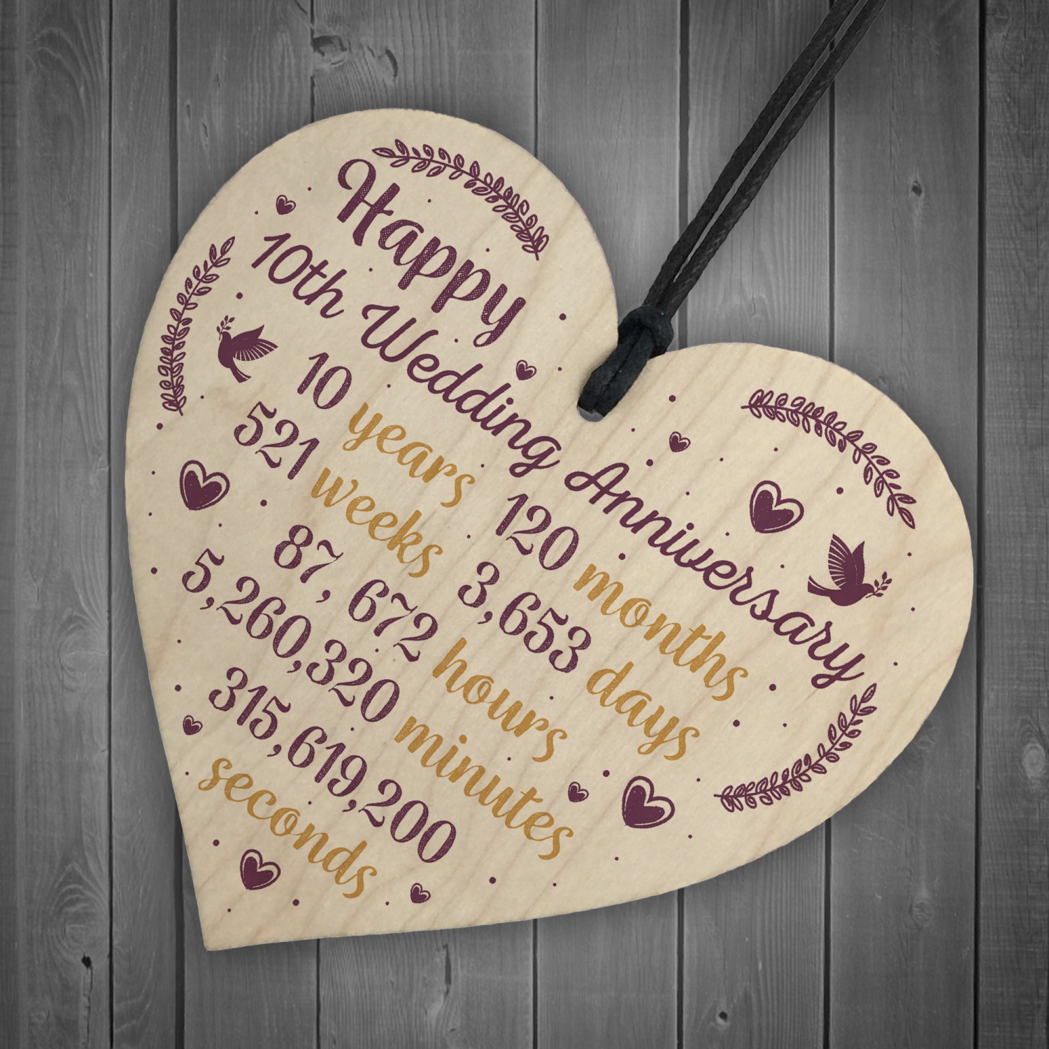 Handmade Wood Heart Plaque 10th  Wedding  Anniversary  Gift  