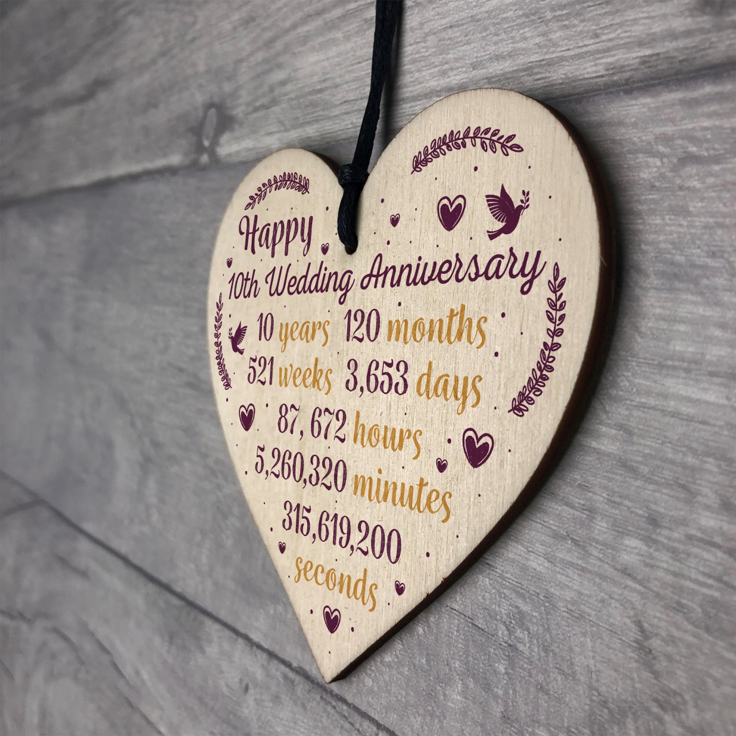 Wedding Anniversary Gifts For Her
 Handmade Wood Heart Plaque 10th Wedding Anniversary Gift