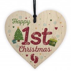 First 1st Christmas Baby Gift Bauble Handmade Wooden Heart Sign