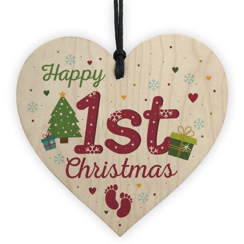 First 1st Christmas Baby Gift Bauble Handmade Wooden Heart Sign