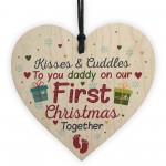 1st First Christmas DAD Gift Bauble Decoration Wooden Heart Sign