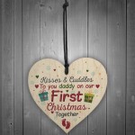 1st First Christmas DAD Gift Bauble Decoration Wooden Heart Sign