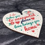 Love Brings You Home Shabby Chic Wooden Heart Memorial Plaque 