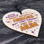 SUPERHERO Hero Mum Gift Wooden Heart Plaque Birthday Christmas