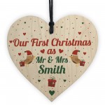 PERSONALISED First Christmas as Mr & Mrs Bauble Decoration Wood