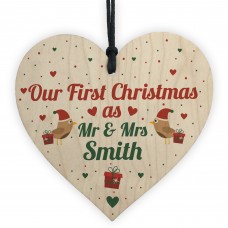 PERSONALISED First Christmas as Mr & Mrs Bauble Decoration Wood