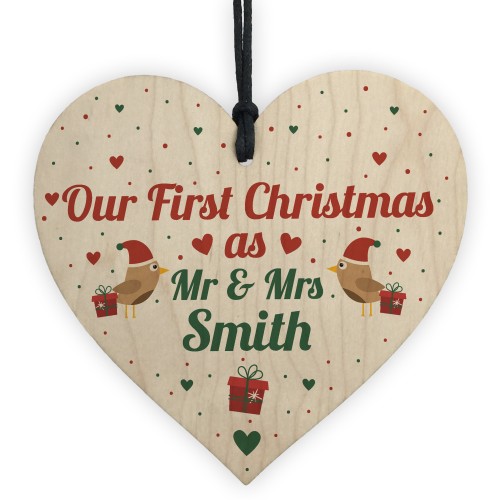 PERSONALISED First Christmas as Mr & Mrs Bauble Decoration Wood