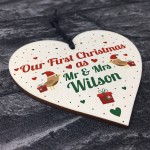 PERSONALISED First Christmas as Mr & Mrs Bauble Decoration Wood