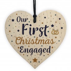 First Christmas Engaged Wooden Xmas Tree Decoration Heart