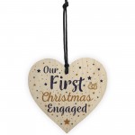 First Christmas Engaged Wooden Xmas Tree Decoration Heart