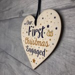 First Christmas Engaged Wooden Xmas Tree Decoration Heart