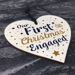 First Christmas Engaged Wooden Xmas Tree Decoration Heart
