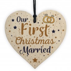 First Christmas Married Wooden Xmas Tree Decoration Heart Bauble