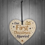 First Christmas Married Wooden Xmas Tree Decoration Heart Bauble