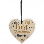 First Christmas Married Wooden Xmas Tree Decoration Heart Bauble