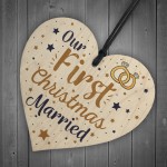 First Christmas Married Wooden Xmas Tree Decoration Heart Bauble