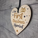 First Christmas Married Wooden Xmas Tree Decoration Heart Bauble