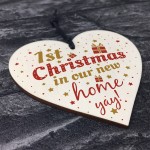 1st First Christmas New Home Plaque Wood Heart Tree Decoration