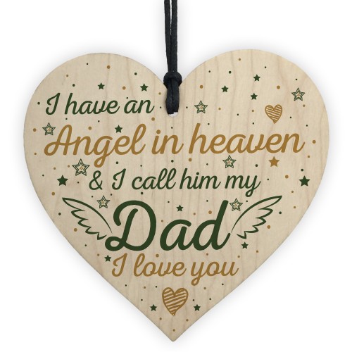 Special Angel Dad Heart Shaped Wood Memorial Grave Plaque