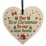 First Christmas New Home Wood Heart Tree Decoration Bauble Gift