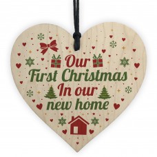First Christmas New Home Wood Heart Tree Decoration Bauble Gift